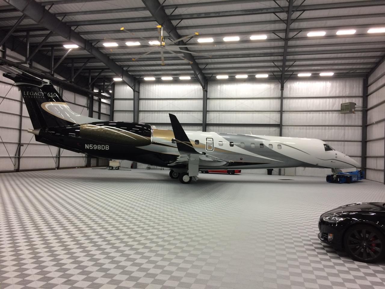 Hangar With Planes and American Flag